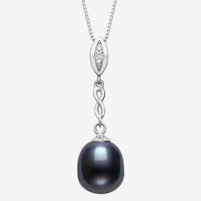 Limited Quantities! Womens Dyed Black Cultured Freshwater Pearl Sterling Silver 18 Inch Pendant Necklace