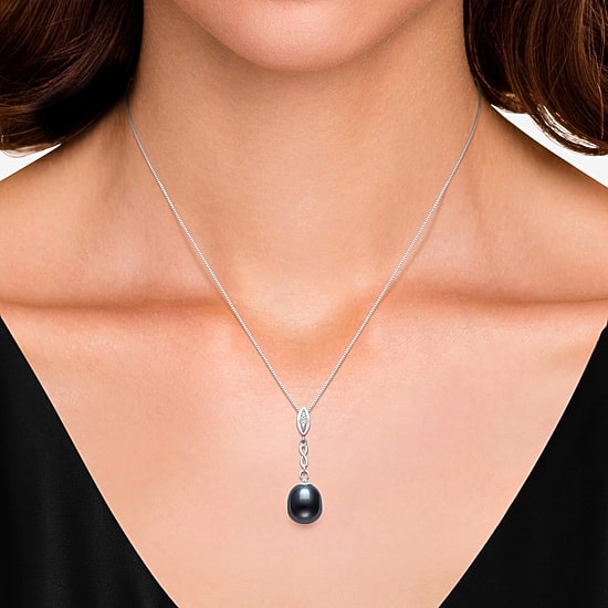 Limited Quantities! Womens Dyed Black Cultured Freshwater Pearl Sterling Silver 18 Inch Pendant Necklace