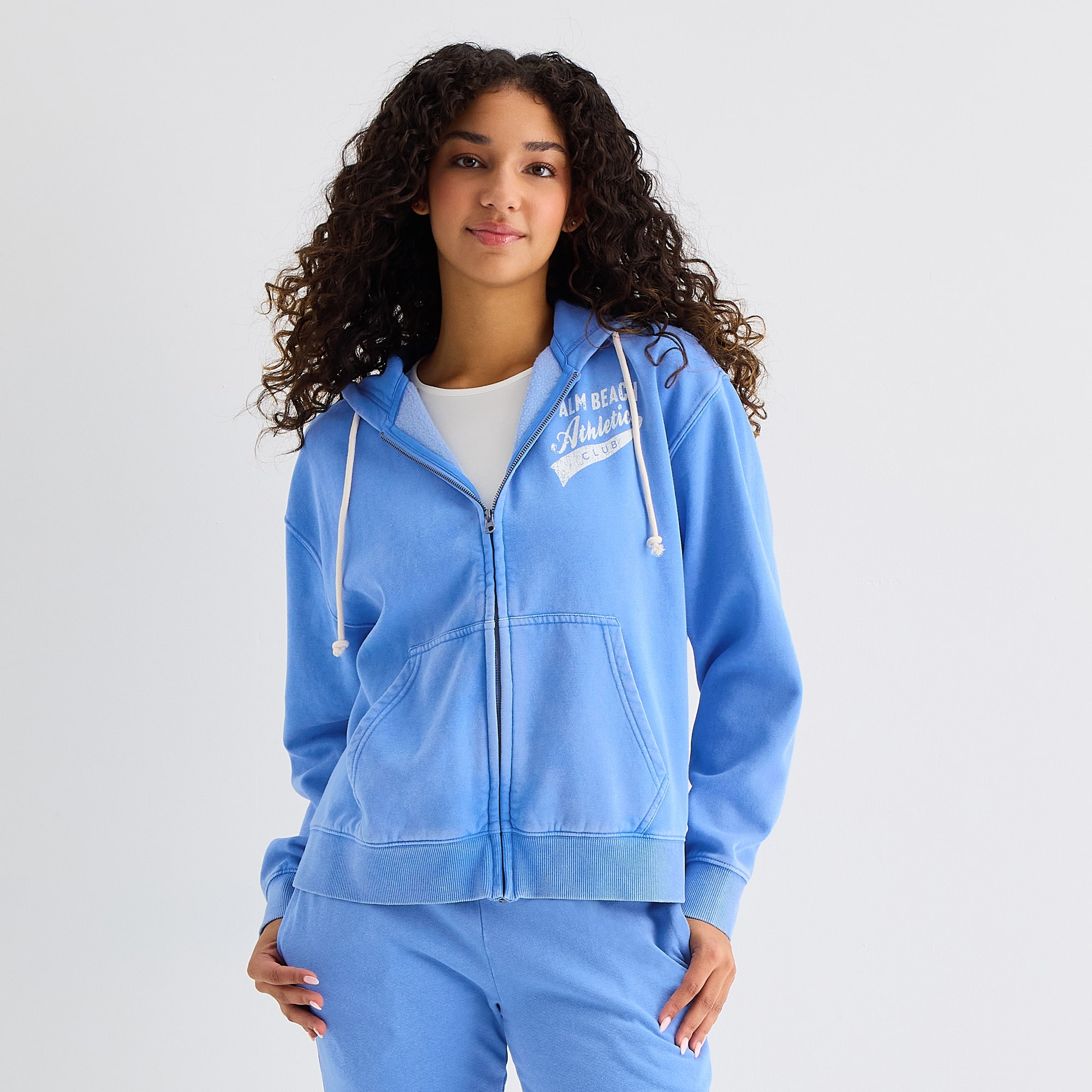 Arizona Womens Juniors Long Sleeve Fleece Zipper Hoodie