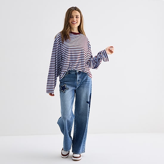 Forever 21 Womens Juniors Crew Neck Long Sleeve T-Shirt
