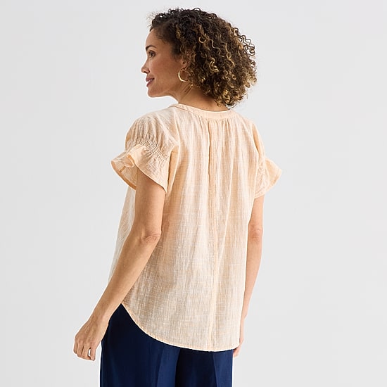 Liz Claiborne Womens Split Crew Neck Short Sleeve Blouse