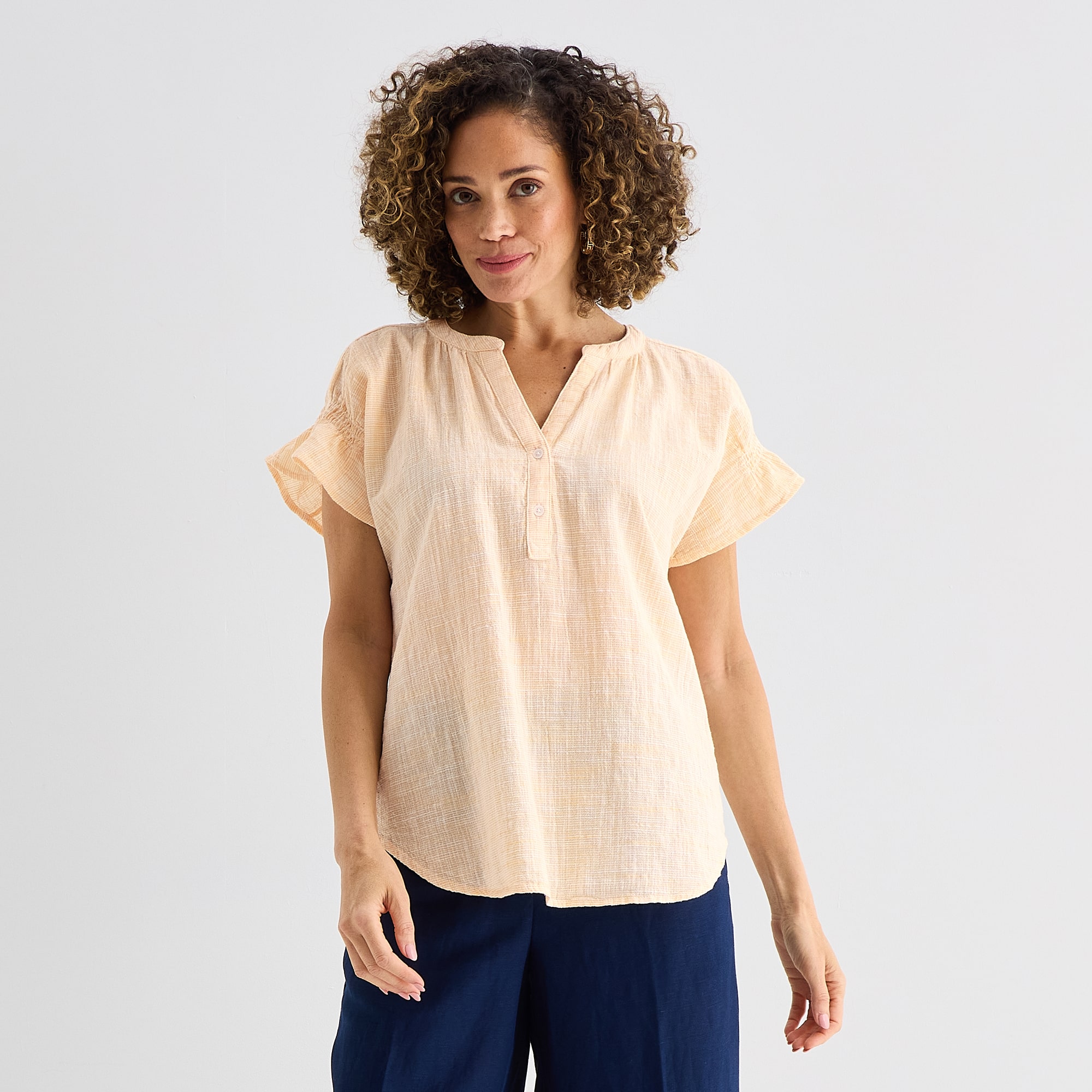 Liz Claiborne Womens Split Crew Neck Short Sleeve Blouse