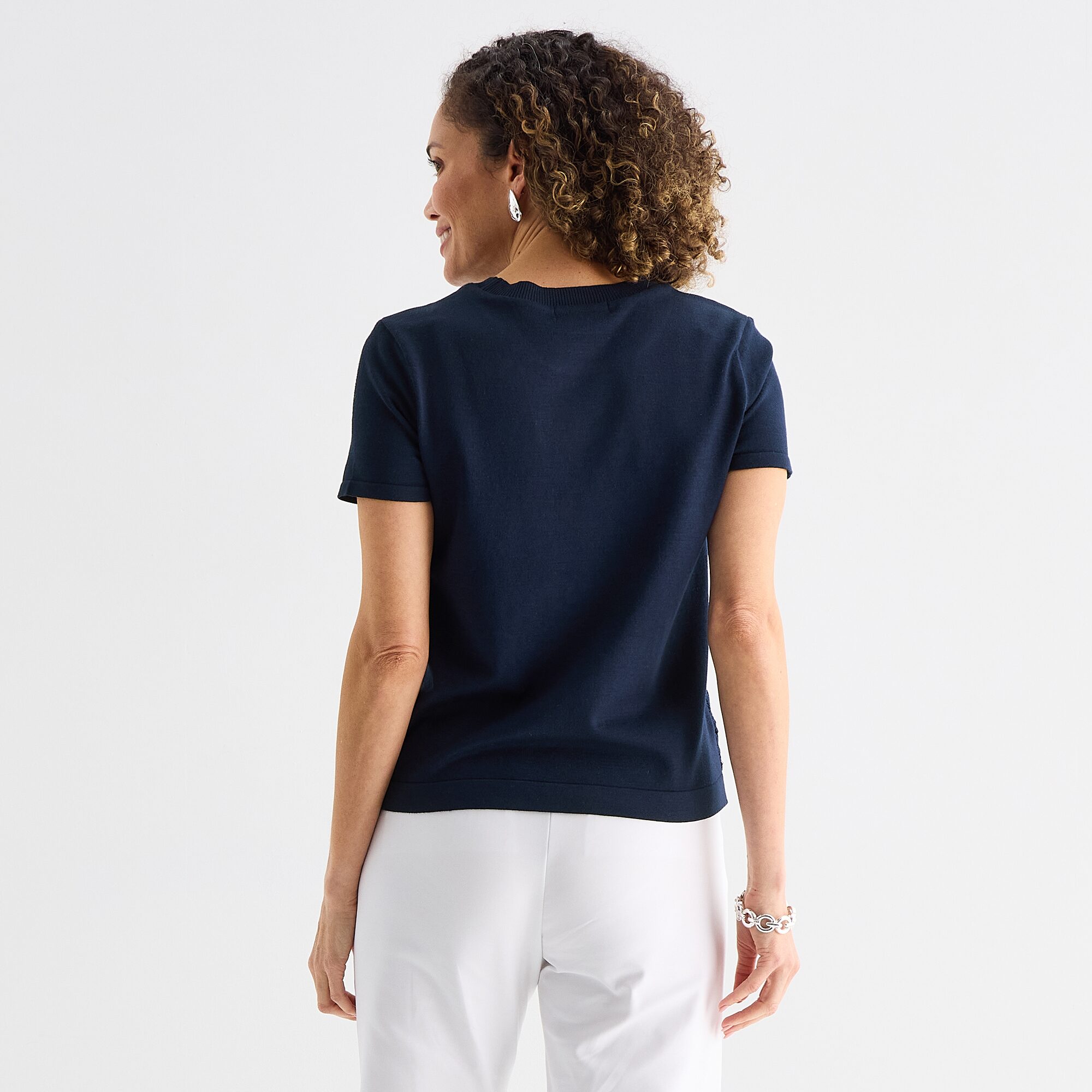 Liz Claiborne Lace Womens Crew Neck Short Sleeve Pullover Sweater