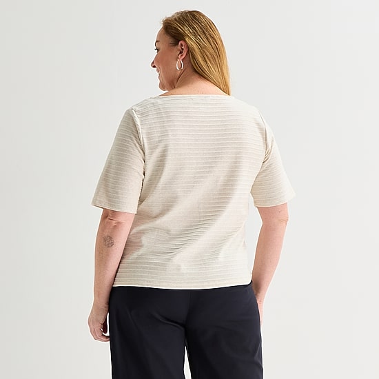 Liz Claiborne Womens Plus Boat Neck Short Sleeve T-Shirt