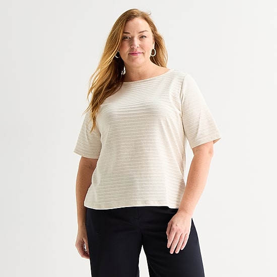 Liz Claiborne Womens Plus Boat Neck Short Sleeve T-Shirt