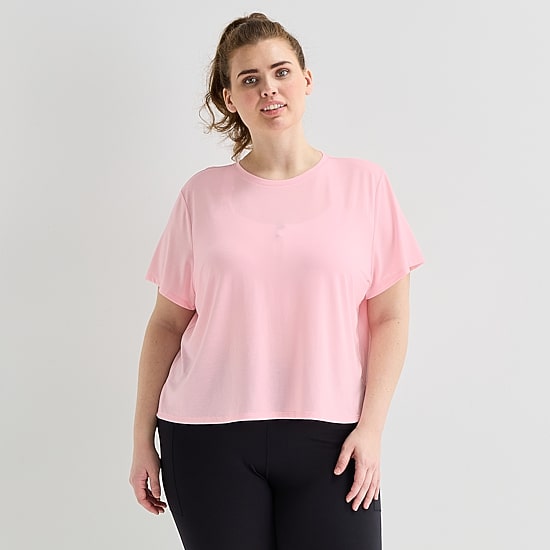 Xersion Ruffle Womens Short Sleeve Active Plus T-Shirt
