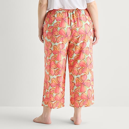 Sleep Chic Womens Plus Poplin Pajama Capri Pant