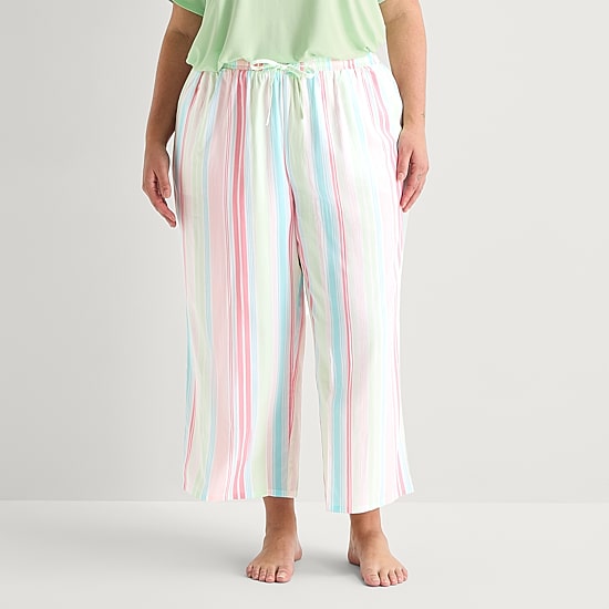 Sleep Chic Womens Plus Poplin Pajama Capri Pant