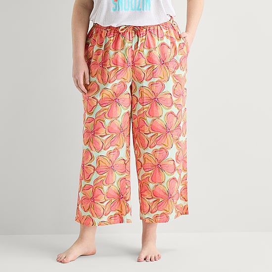 Sleep Chic Womens Plus Poplin Pajama Capri Pant