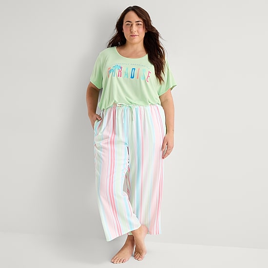 Sleep Chic Womens Plus Poplin Pajama Capri Pant