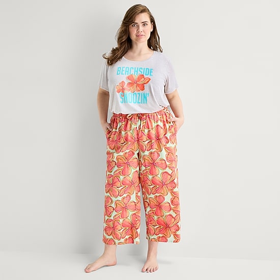 Sleep Chic Womens Plus Poplin Pajama Capri Pant