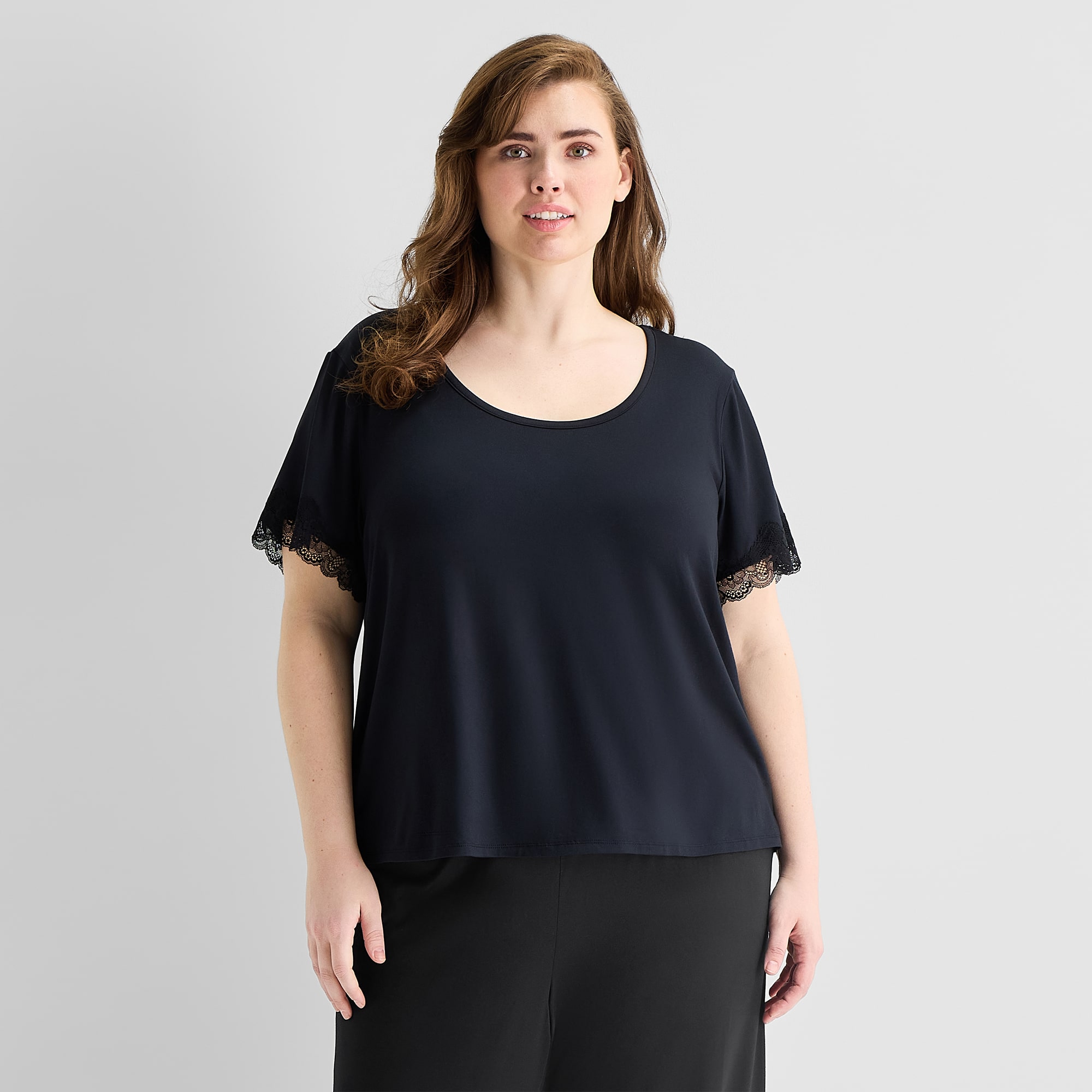 Ambrielle Womens Round Neck Short Sleeve Plus Pajama Top
