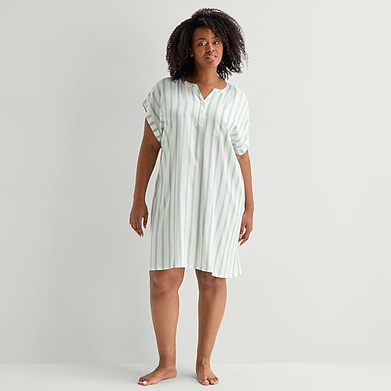 Liz Claiborne Cool and Calm Womens Plus Short Sleeve Y Neck Nightshirt