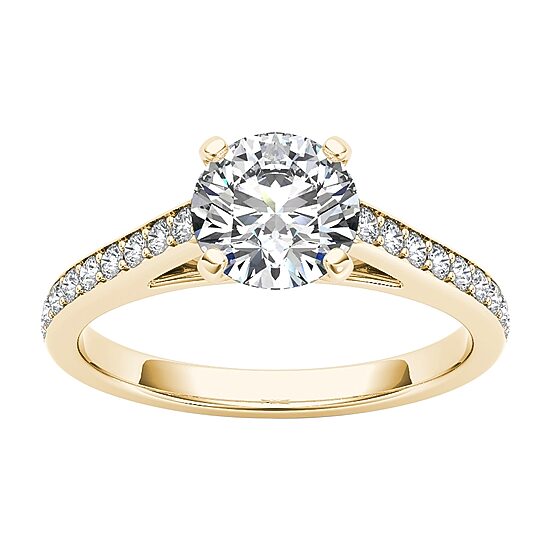 Womens 1 CT. T.W. Natural White Diamond 14K Gold Round Side Stone Engagement Ring