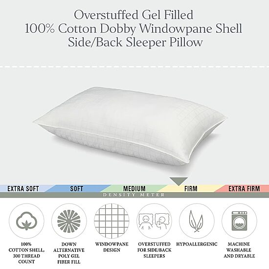 Ella Jayne Overstuffed 100% Cotton Dobby-Box Shell Firm Back/Side Sleeper Down Alternative Gel Filled Pillow