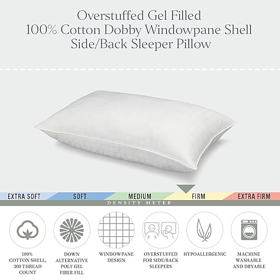 Ella Jayne Overstuffed 100% Cotton Dobby-Box Shell Firm Back/Side Sleeper Down Alternative Gel Filled Pillow Set of 2