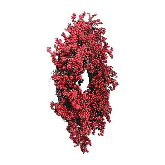 Red and Burgundy Berry Artificial Christmas Wreath  22-Inch Unlit