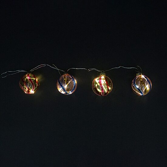 4ct Pink and Red LED Lighted Swirl Glass Christmas Ball Ornaments 3.25'' (82mm)