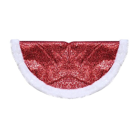 20'' Red Glittered Mini Christmas Tree Skirt With a Faux Fur Trim