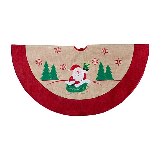 36'' Burlap Santa Claus in Sleigh Embroidered Christmas Tree Skirt