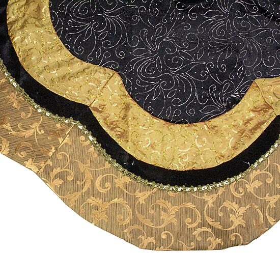48'' Black and Gold Velveteen Floral Scallop Christmas Tree Skirt