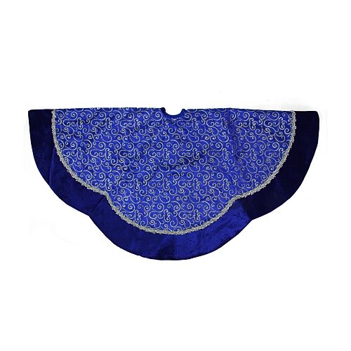 48'' Royal Blue and Silver Swirl Christmas Tree Skirt with Scalloped Trim, One Size, Blue