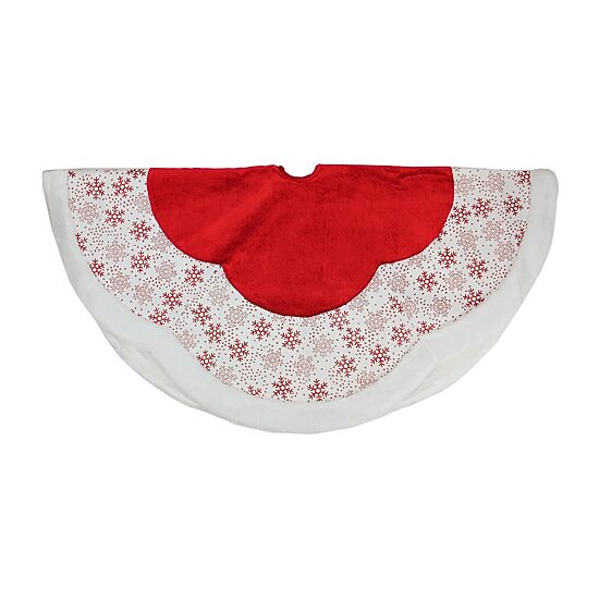 48'' Red and White Glitter Snowflake Scallop Christmas Tree Skirt