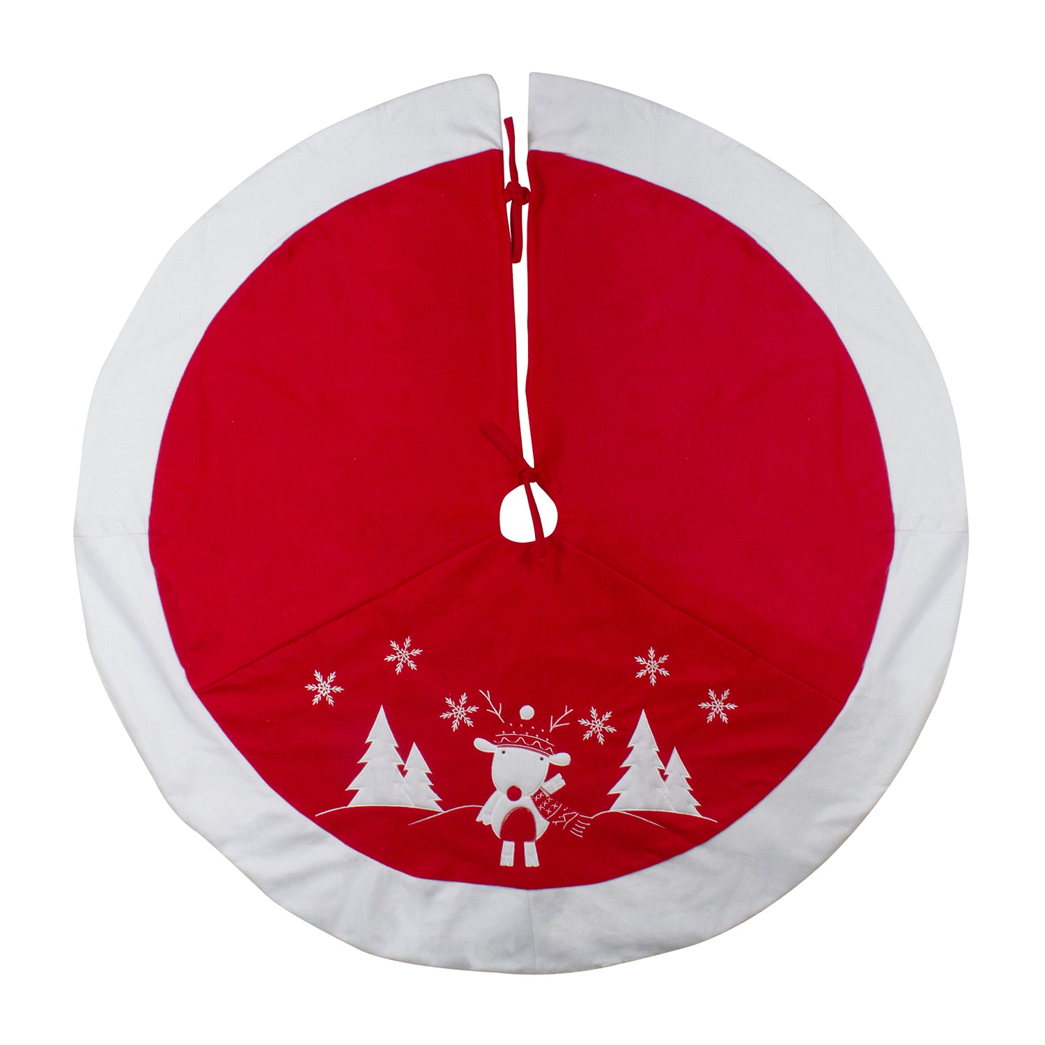 48'' Red and White Winter Reindeer Embroidered Christmas Tree Skirt