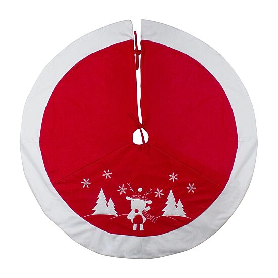 48'' Red and White Winter Reindeer Embroidered Christmas Tree Skirt