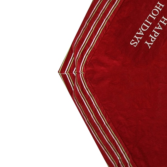 56'' Red and White 'Happy Holidays' Christmas Tree Skirt with Striped Trim