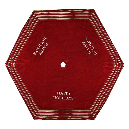 56'' Red and White 'Happy Holidays' Christmas Tree Skirt with Striped Trim
