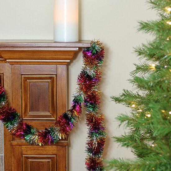 50' x 3'' Silver Tinsel Rainbow Artificial Christmas Garland - Unlit