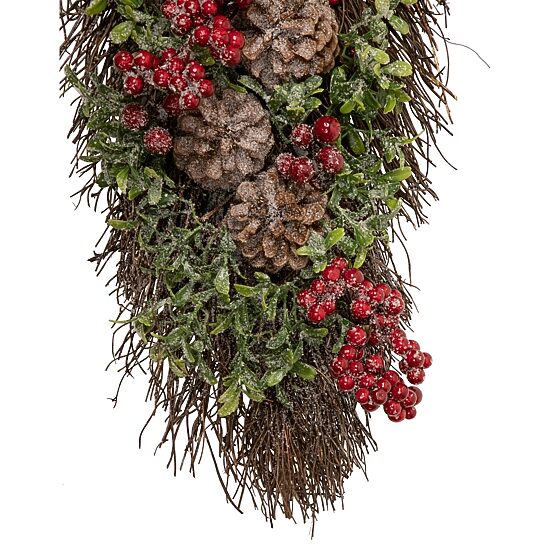 28'' Glittered Pine Cone and Berry Artificial Teardrop Christmas Swag - Unlit