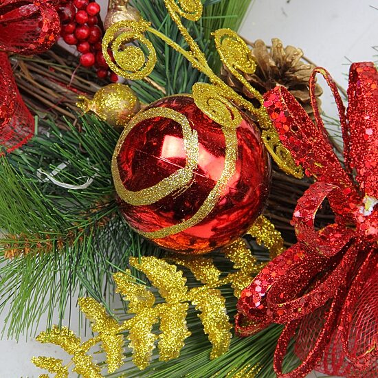 26'' Long Needle Pine and Berry Artificial Christmas Teardrop Swag  Unlit