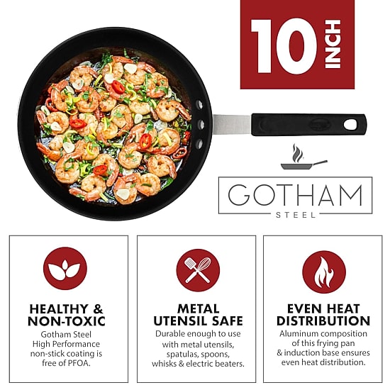 Gotham Steel Pro Series NSF Nonstick 10" Frying Pan with Removeable Rubber Handle
