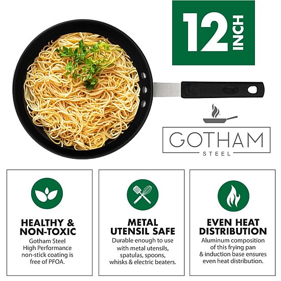 Gotham Steel Pro Series NSF Nonstick 12" Frying Pan with Removeable Rubber Handle