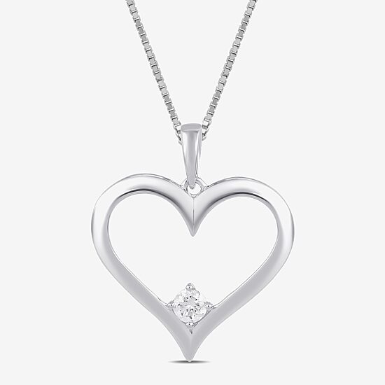 Womens 1/10 CT. T.W. Lab Grown White Diamond Sterling Silver Heart 18 Inch Pendant Necklace