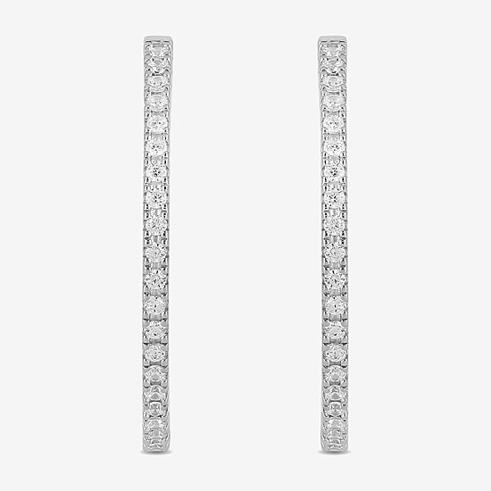 Womens 1/2 CT. T.W. Lab Grown White Diamond Sterling Silver 26.5mm Hoop Earrings