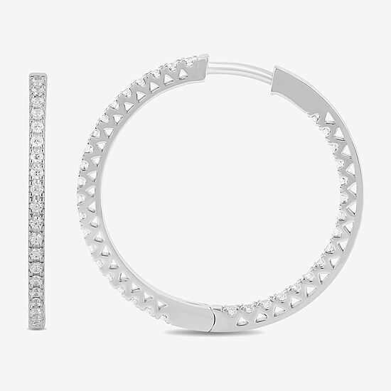 Womens 1/2 CT. T.W. Lab Grown White Diamond Sterling Silver 26.5mm Hoop Earrings