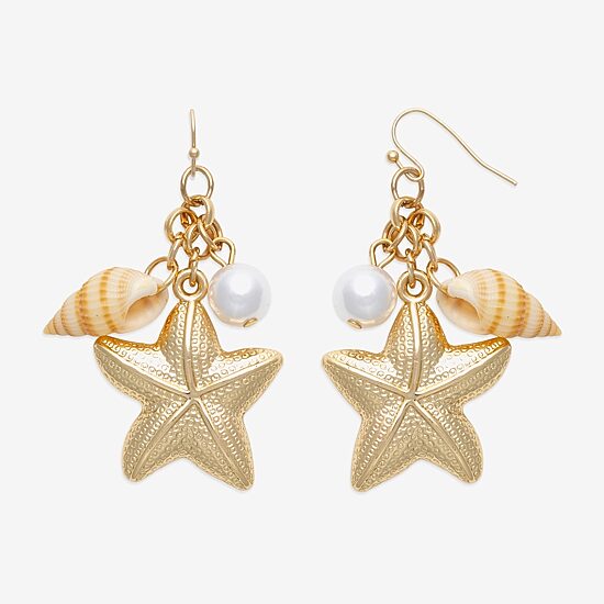 Bijoux Bar Womens White Simulated Pearl Drop Earrings