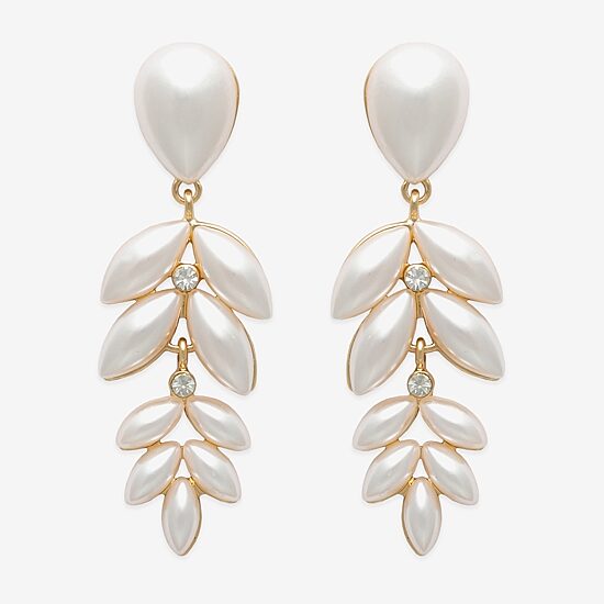 Bijoux Bar Womens White Simulated Pearl Star Drop Earrings