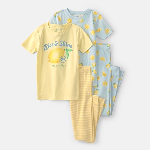 Carter's Little & Big Kid Girls Round Neck Short Sleeve 4-pc. Pajama Set, 7, Yellow