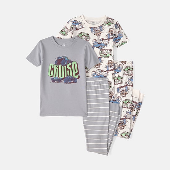 Carter's Little & Big Kid Boys Round Neck Short Sleeve 4-pc. Pajama Set