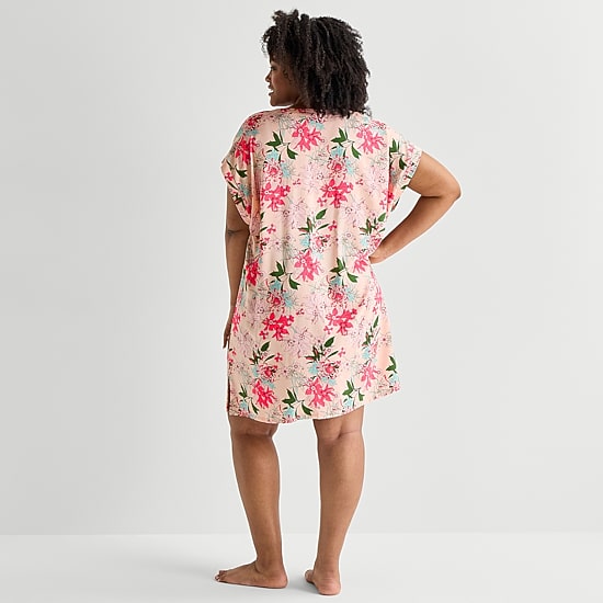 Liz Claiborne Cool and Calm Womens Plus Short Sleeve Y Neck Nightshirt