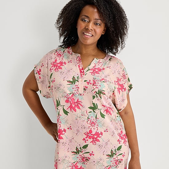 Liz Claiborne Cool and Calm Womens Plus Short Sleeve Y Neck Nightshirt