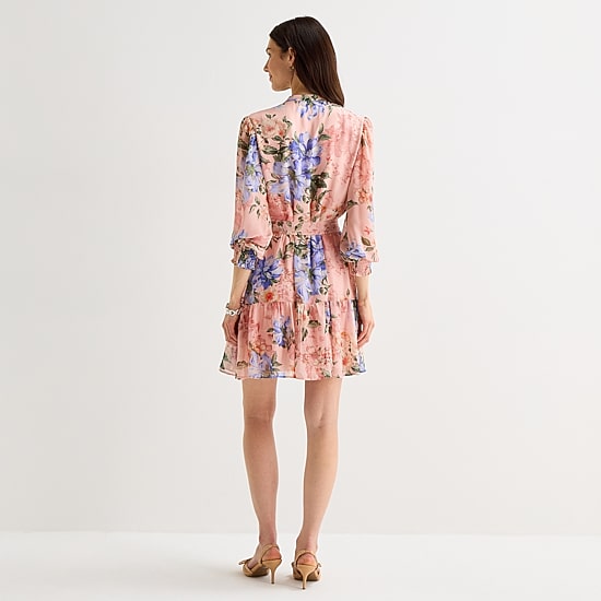 Isabel & Nina Womens V Neck 3/4 Sleeve Balloon Floral Fit + Flare Dress