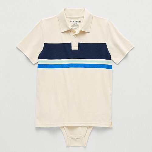 Thereabouts Little & Big Kid Boys Bodysuit Closure Easy-on + Easy-off Adaptive Short Sleeve Bodysuit, Xl (18-20) Husky, Beige