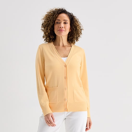 Liz Claiborne Womens V Neck Long Sleeve Button Cardigan