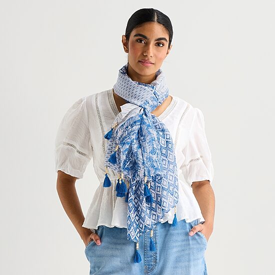 a.n.a Tassel Geometric Oblong Scarf