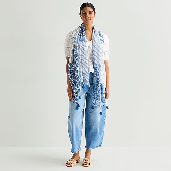 a.n.a Tassel Geometric Oblong Scarf